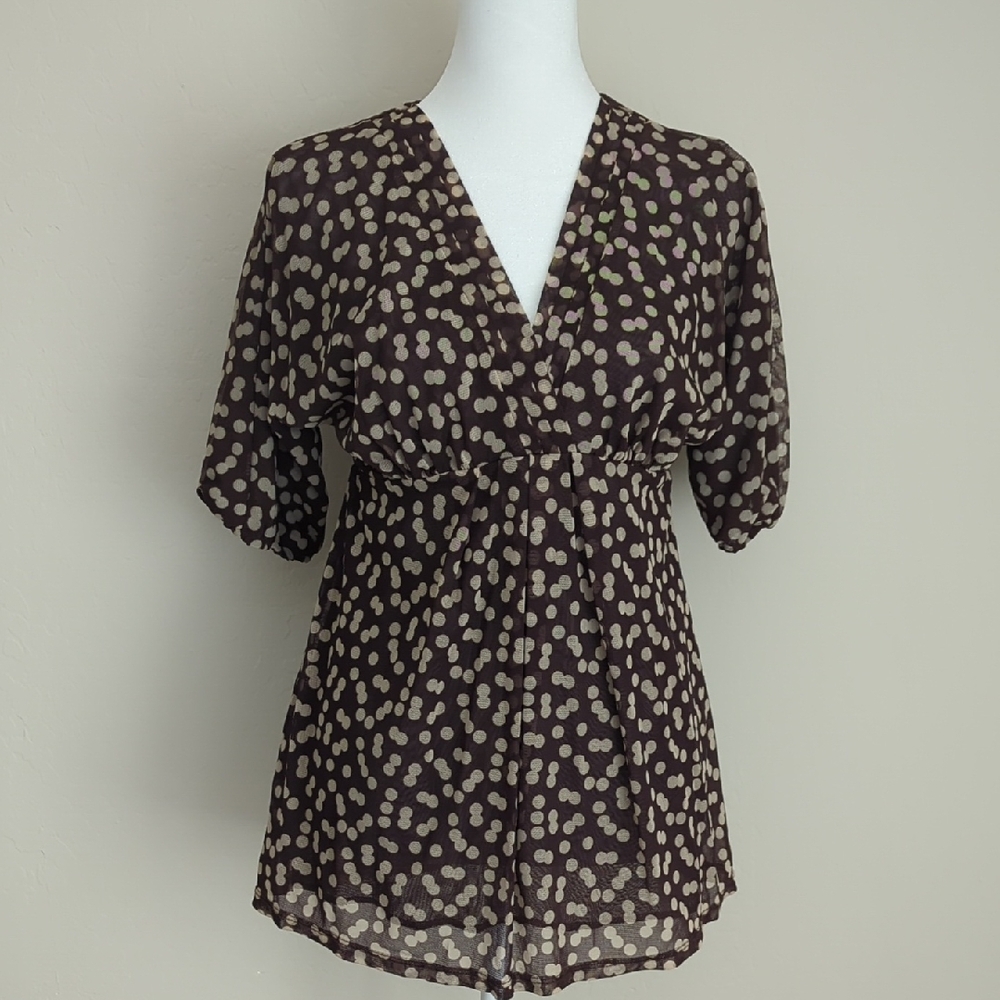 New York & Company Brown Patterned Blouse, S